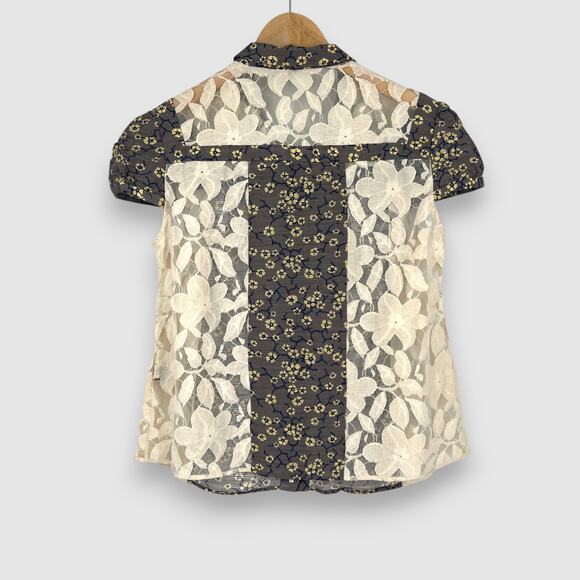 SUNO Lace & Floral Mixed Media Button-Up Blouse Size Small - Picture 2 of 6